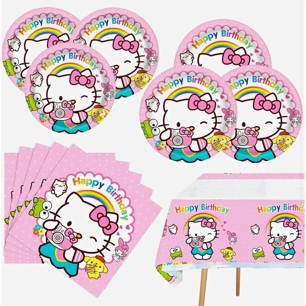 Hello Kitty Birthday Party Supply Kit Pink/White Plates Napkins Banner Balloons